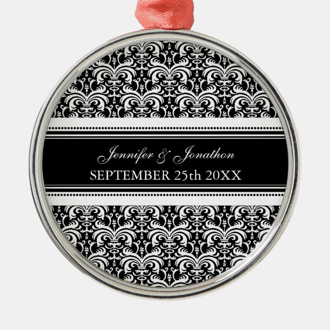 Wedding Ornament Favour Black and White Damask (Front)