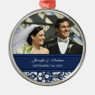 Wedding Ornament Favour Blue White Damask