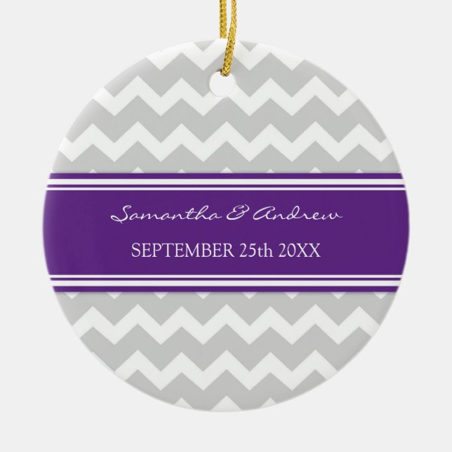 Wedding Ornament Favour Grey Violet Chevron (Front)