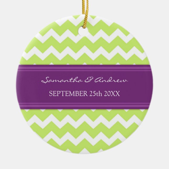 Wedding Ornament Favour Lime Plum Chevron (Front)