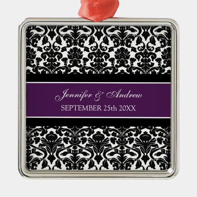 Wedding Ornament Favour Plum Black Damask (Front)