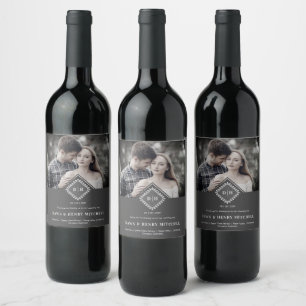 Wedding Ornamental Initials Lace Sophisticated Wine Label