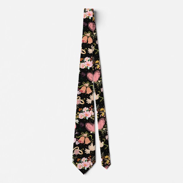 Wedding ornaments pattern Black BG Tie (Front)