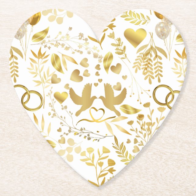 Wedding ornaments pattern in Gold 02 Paper Coaster (Front)