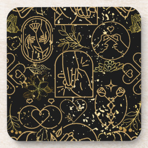 Wedding ornaments pattern in Gold Black BG Coaster