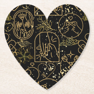 Wedding ornaments pattern in Gold Black BG Paper Coaster