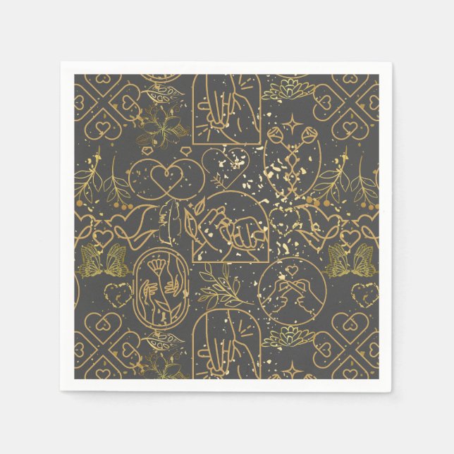 Wedding ornaments pattern in Gold D Grey BG Napkin (Front)