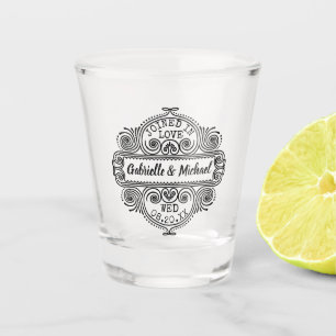 Wedding Ornate Vintage Frame Custom Couples Names Shot Glass