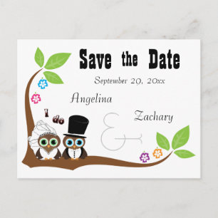 Wedding Owl Bride And Groom Save The Date Announcement Postcard