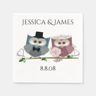 Wedding Owls Personalise Paper Napkin