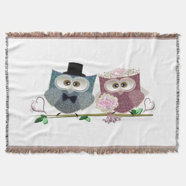 Wedding Owls Throw Blanket (Front)