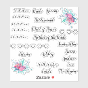 Wedding Pack   Typography names dates floral glass