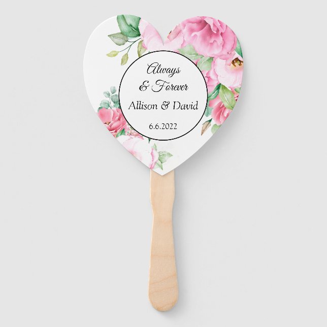 Wedding Paddle Fans Pink Floral (Front)