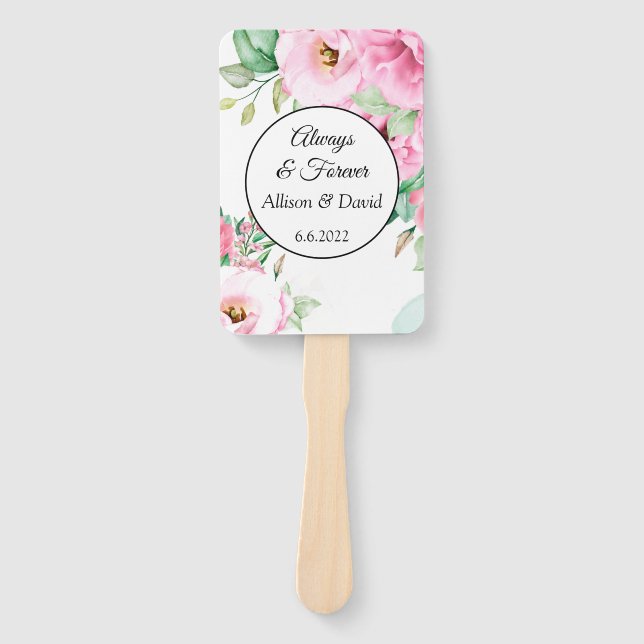 Wedding Paddle Fans Pink Floral (Front)