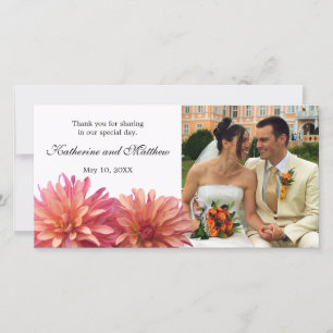 Wedding Painted Pink and Coral Dahlia Flower Thank You Card