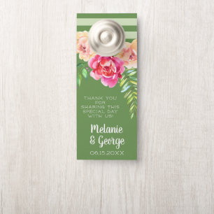 Wedding Painted Watercolor Flowers - Green Pink Door Hanger