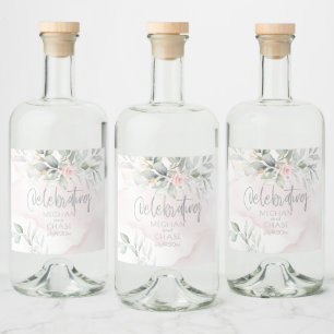 Wedding Pale Green Foliage Blush Pink Roses Liquor Bottle Label