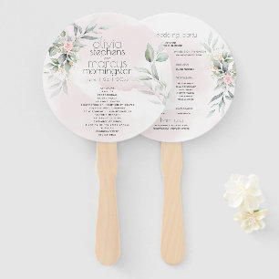 Wedding   Pale Pink Flowers Silver Sage Leaves Hand Fan
