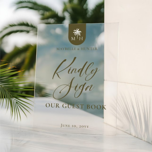 Wedding Palm Monogram Kindly Sign Our Guest Book (Creator Uploaded)