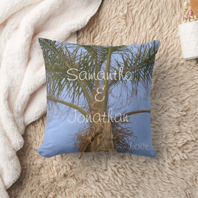Wedding Palm Tree Blue Sky Throw Pillow (Blanket)