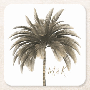 Wedding Palm Tree Elegant Retro Chic Square Paper Coaster