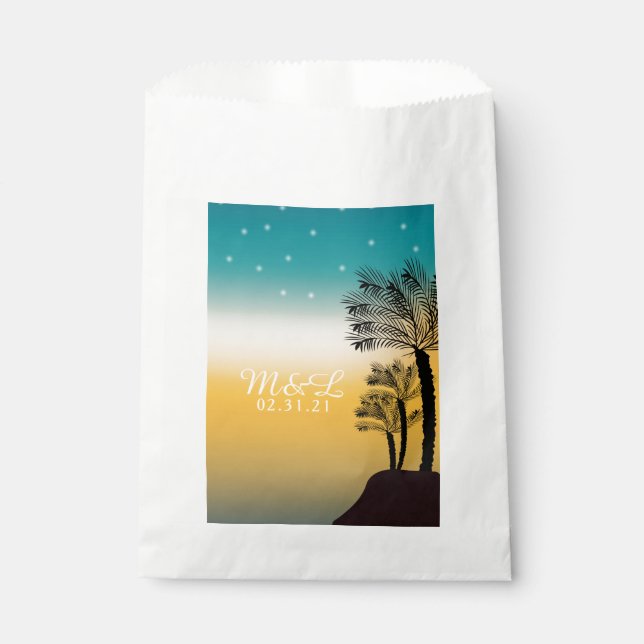 Wedding Palm Tree Tropical Beach Sunset Favour Bag (Front)
