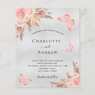Wedding pampas blush butterfly silver budget flyer