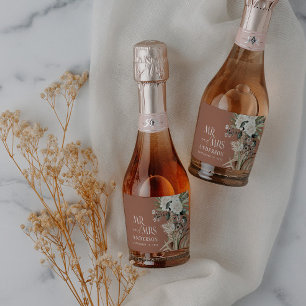 Wedding pampas eucalyptus modern mr and mrs party sparkling wine label