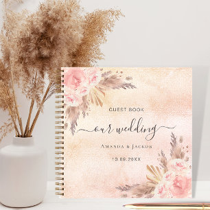 Wedding pampas grass rose gold guest book