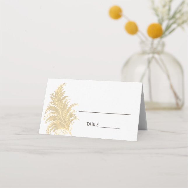 Wedding Pampas Grass Tan On White Boho Summer Place Card (Front)