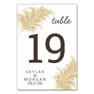 Wedding Pampas Grass Tan On White Trendy Rustic Table Number