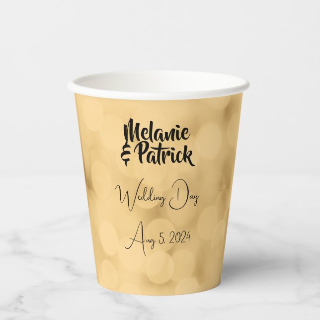 Wedding paper cups - editable text on gold  (Front)