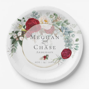 Wedding Paper Plate Vibrant Red Peony Bouquet