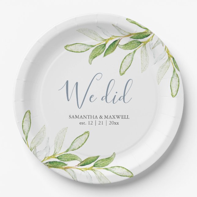 Wedding Paper Plates Watercolor Greenery (Front)