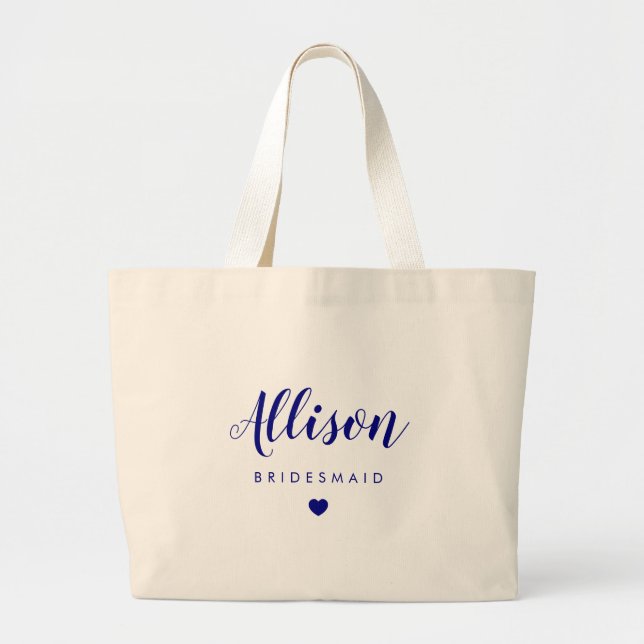 Wedding Party Bag, Bridesmaid, Bachelorette, Navy Large Tote Bag (Front)