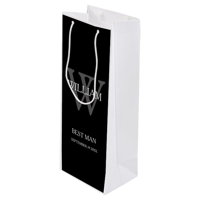 Wedding Party Best Man Custom Classy Modern Chic Wine Gift Bag (Front Angled)