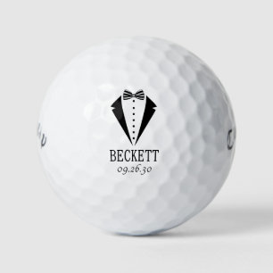 Wedding Party Black Tuxedo With Striped Bow Tie Golf Balls