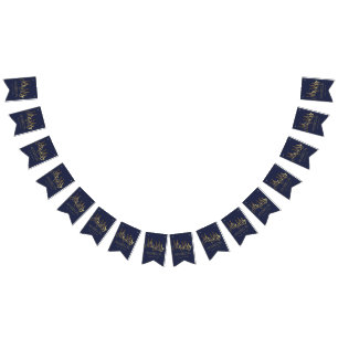 Wedding Party Bunting Navy Blue and Faux Gold Foil Bunting