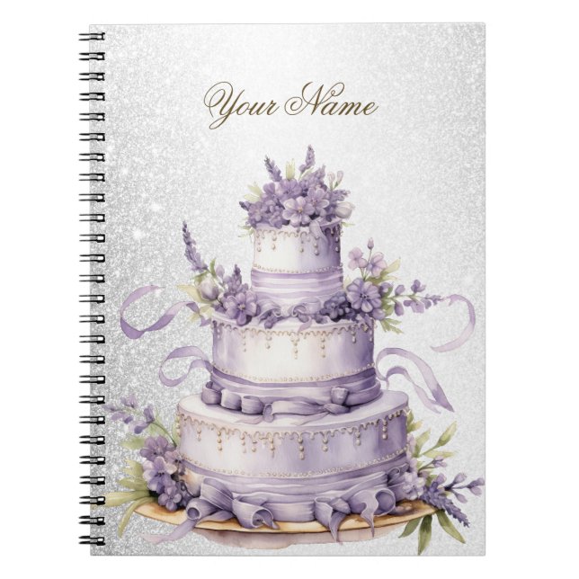 Wedding Party Cake Lavender Floral Elegant Notebook (Front)