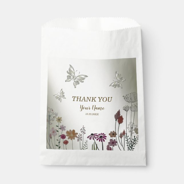 Wedding Party Colourful Garden Flowers Butterflies Favour Bag (Front)