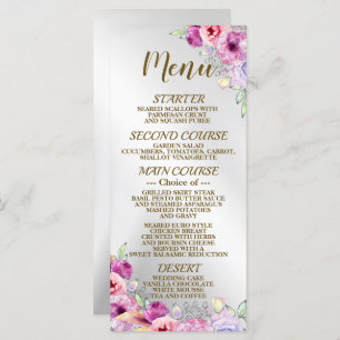 Wedding Party Colourful Pink Floral Golden Frame Menu