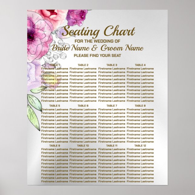 Wedding Party Colourful Pink Floral Silver Elegant Poster (Front)