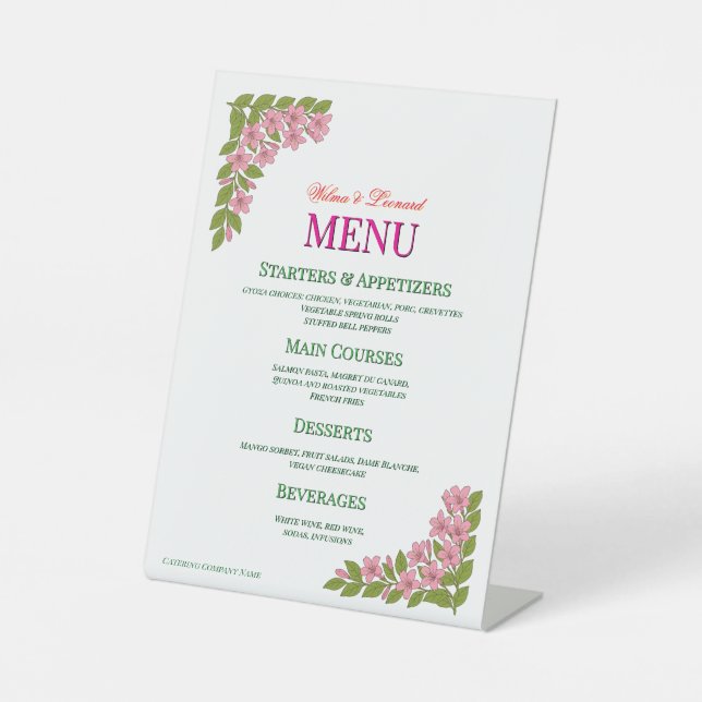 Wedding party custom menu pedestal sign (Front)