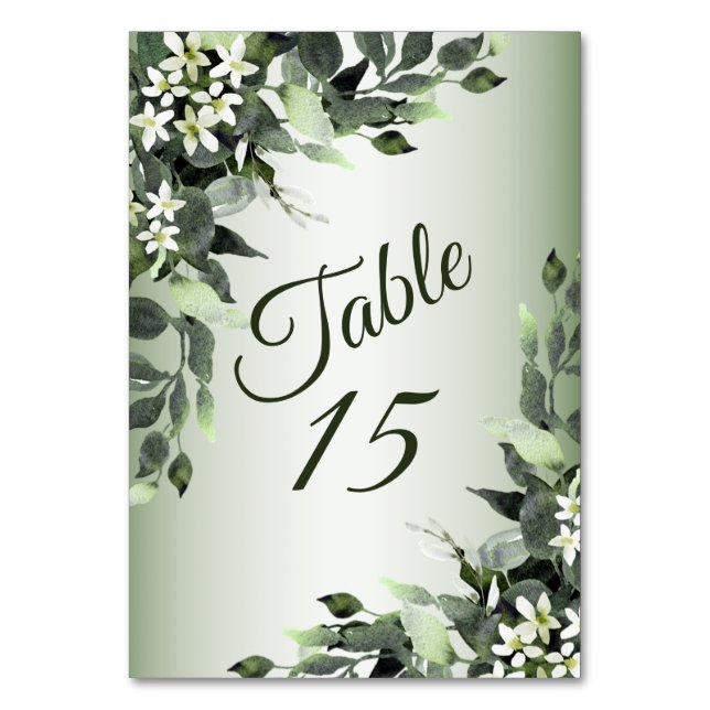 Wedding Party Floral Greenery Eucalyptus Leaves Table Number (Front)