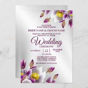 Wedding Party Floral Pink Purple Silver Elegant Invitation