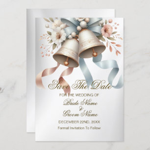 Wedding Party Flowers Bells Pink Blue Ribbons  Save The Date