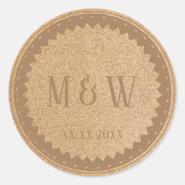 Wedding Party Gold Glitter Classic Round Sticker (Front)