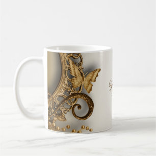 Wedding Party Golden Floral Butterfly Vintage Coffee Mug