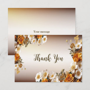Wedding Party Golden Orange White Flowers Rustic Thank You Card