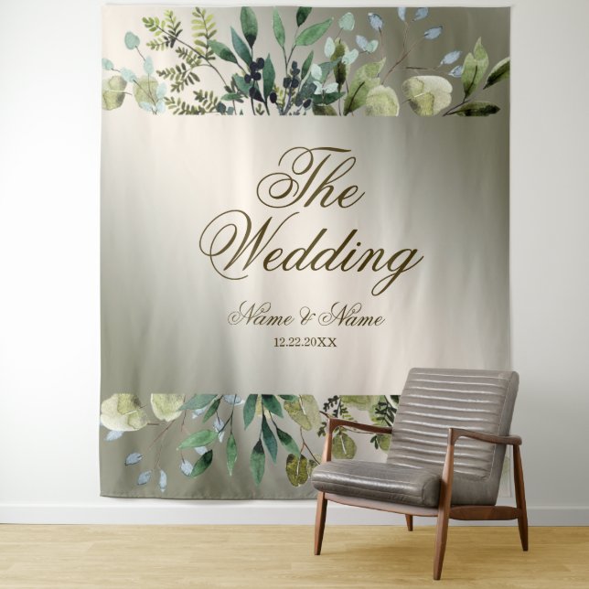  Wedding Party Green Leaves Golden Bronze Elegant Tapestry (In Situ)